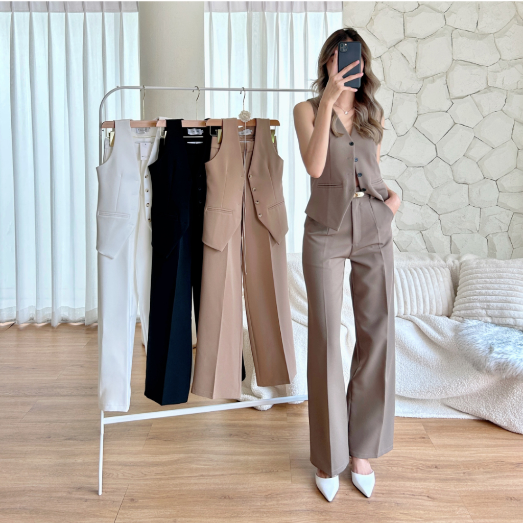 Maplepie - JULIA SET เซ็ท 2 ชิ้น เสื้อกั๊ก + กางเกงขายาว เอวสูง (รุ่นขายดี)