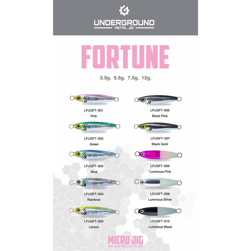 เหยื่อตกปลา เหยื่อไมโครจิ๊ก Underground FORTUNE 3.5-12 กรัม