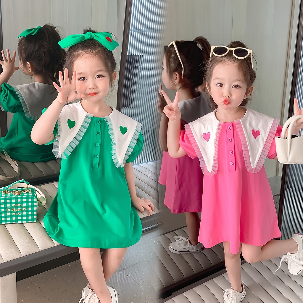 1-9 ปี ชุดเดรส แฟชั่นฤดูร้อน สไตล์เกาหลี สําหรับเด็กผู้หญิง การออกแบบผ้าคลุมไหล่ ชุดเด็กชุดเจ้าหญิงสำหรับเด็กผู้หญิง