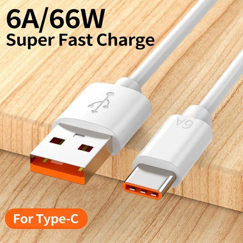 66W 6A Type-C Quick Charging Mobile Phone Cable Compatible with Samsung Xiaomi Huawei Fast Charge Cellphone Data Cable