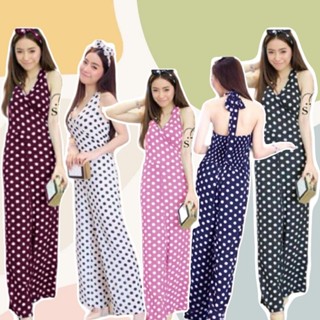 TwinsShopVip💗พร้อมส่ง TW1873 จั้มสูทลายจุดคล้องคอ