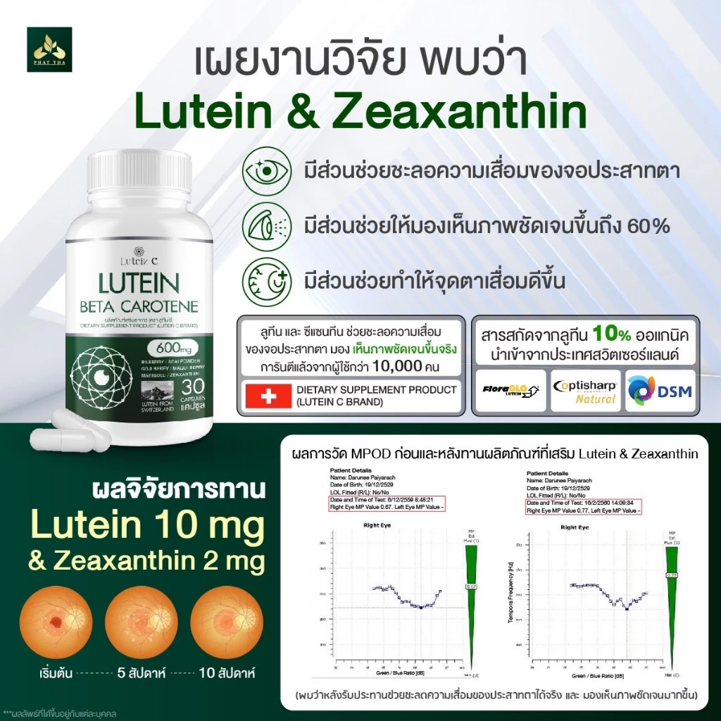 ลูทีนซี Lutein C อาหารเสริมดวงตา วิตามินบำรุงสายตา ต้อ ตาเสื่อม แสบตา ตาอักเสบ 1แถม1 [ 60 แคปซูล ] thumbnail 7