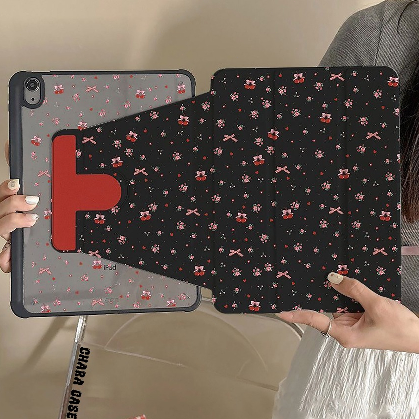 พร้อมส่ง เคส iPad Pro11 2024 Air6 11 Gen9 ที่ใส่ปากกา Cherry bow floral เคสiPadหมุน 360° Air5 Gen10