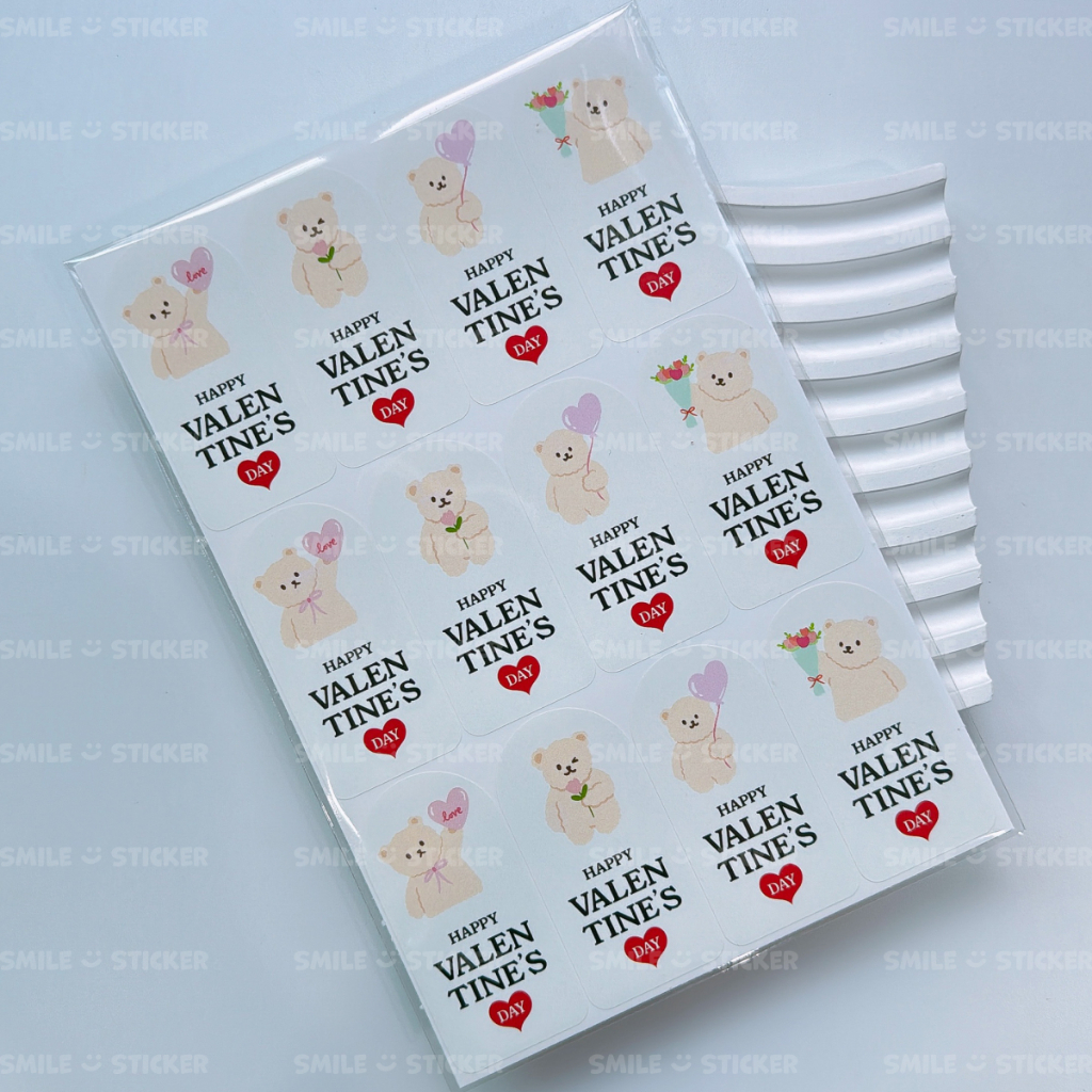 สติ๊กเกอร์วาเลนไทน์ ลายพี่หมีน่ารัก ขนาด 3x6 cm จำนวน 48 ดวง กันน้ำ 100% - รูปที่ 2