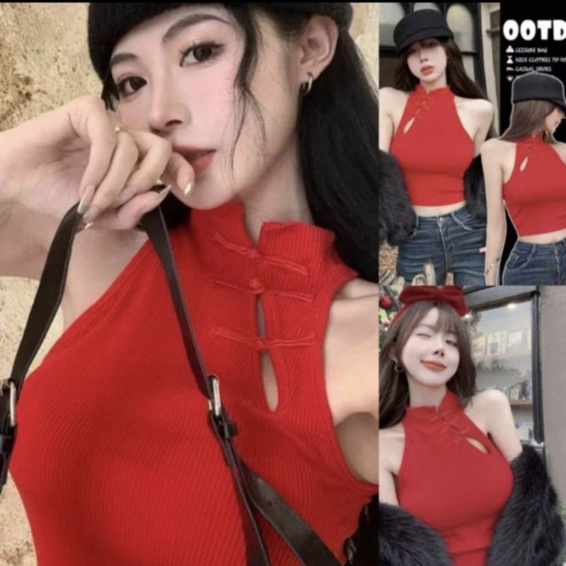 เสื้อคอจีนแขนกุดพร้อมส่ง