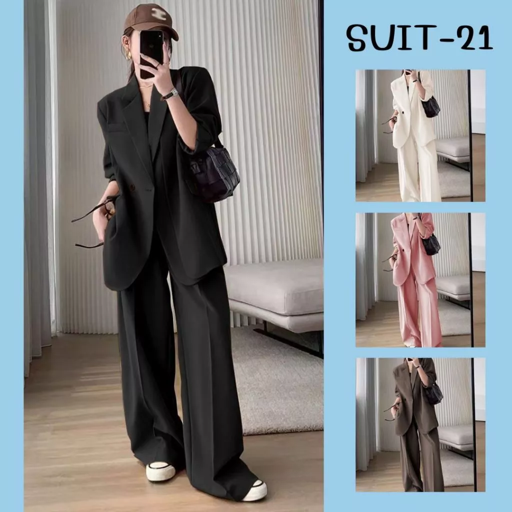 SUIT-21 ชุดเซ็ตสูท เสื้อสูท Blazer เสื้อ+กางเกง ชุดสูทใส่ทำงาน S-3XL สาวพลัสไซส์ใส่ได้ สินค้าพร้อมส่ง
