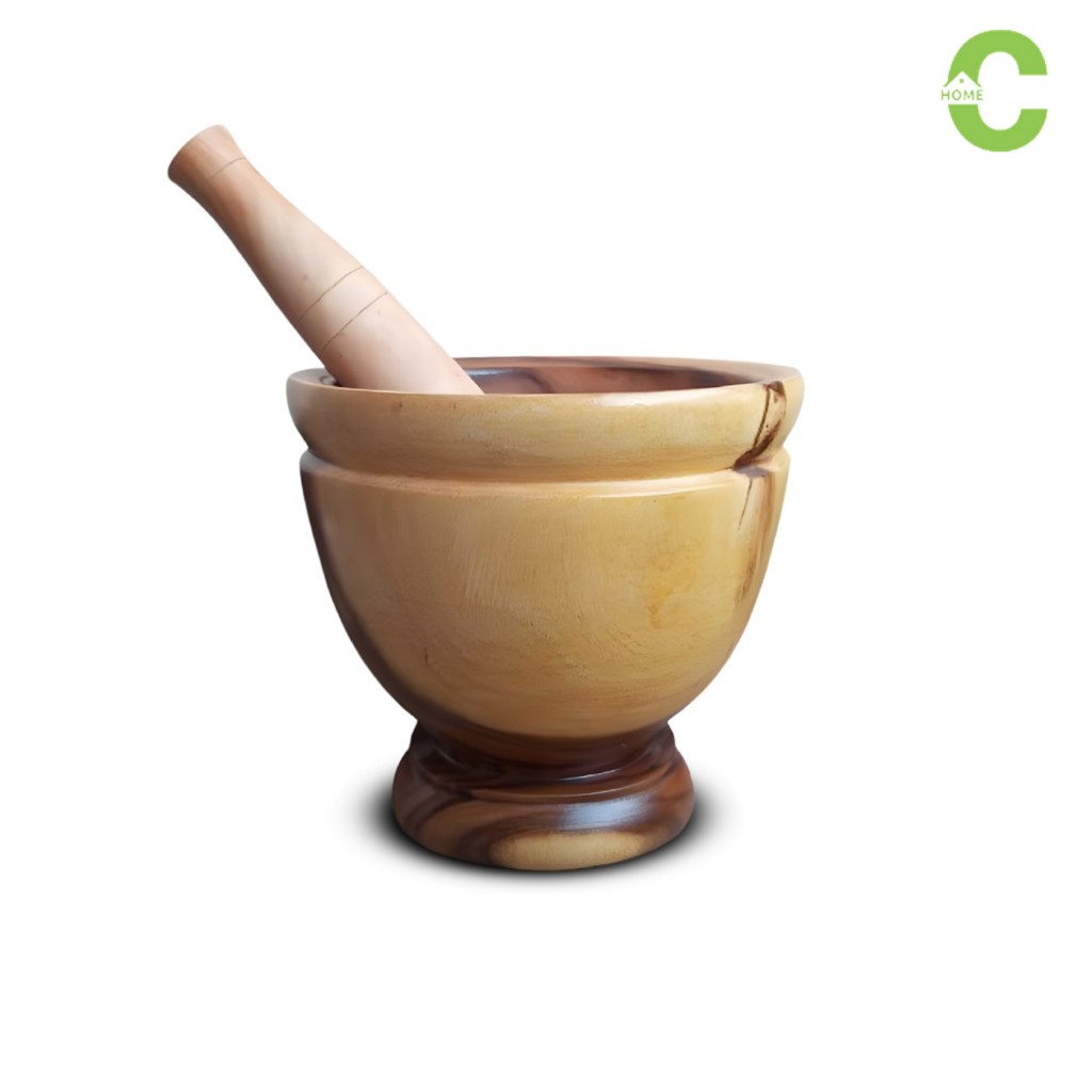 HOMEC ครกไม้ ครกส้มตํา wood mortar พร้อมสาก สำหรับตำน้ำพริก บดอาหาร ขนาด 5 ถึง 10นิ้ว