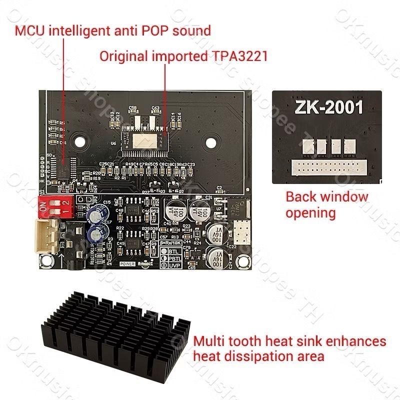 ZK-2001 **ของแท้** 200w (100w+100w) แอมป์ขับเบส TPA3221 DC18-30v แอมป์แยกซับ แอมป์ขับซับ แอมป์จิ๋ว 2001 zk2001