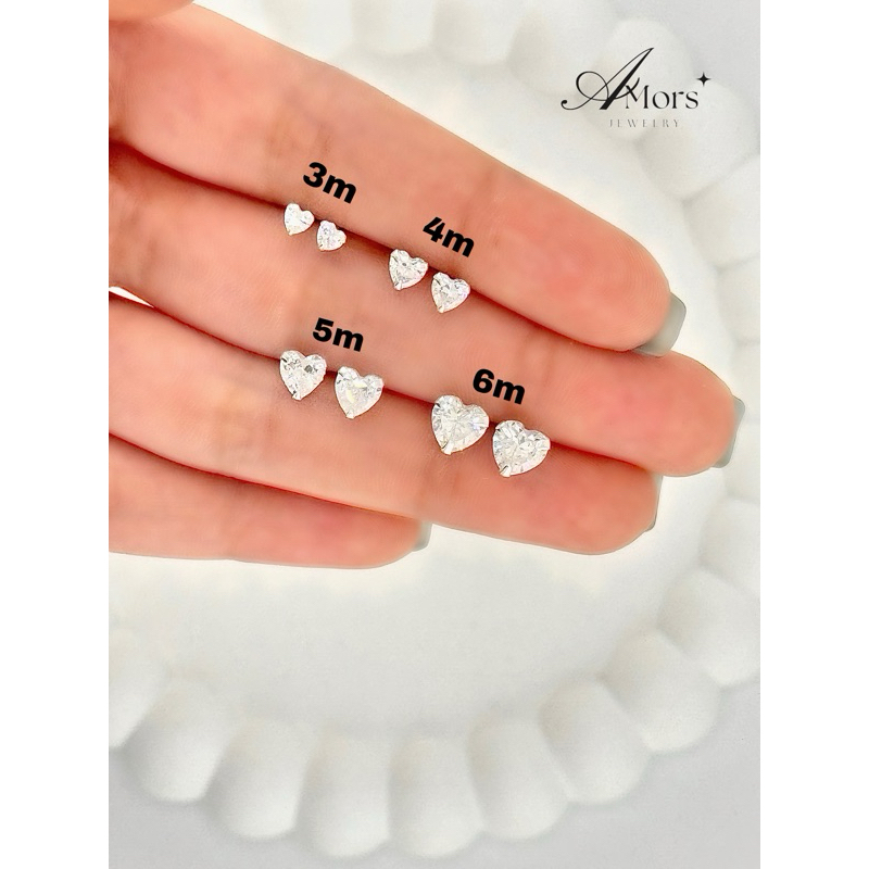 Amors jewelry : ต่างหูเพชร CZ หัวใจ เงินแท้ 925 (ราคา 1 คู่)