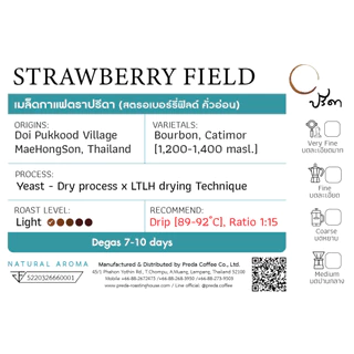 Strawberry field (เมล็ดกาแฟ LTLH คั่วอ่อน Light Roast Specialty กาแฟสตรอเบอรี่ ปรีดา)