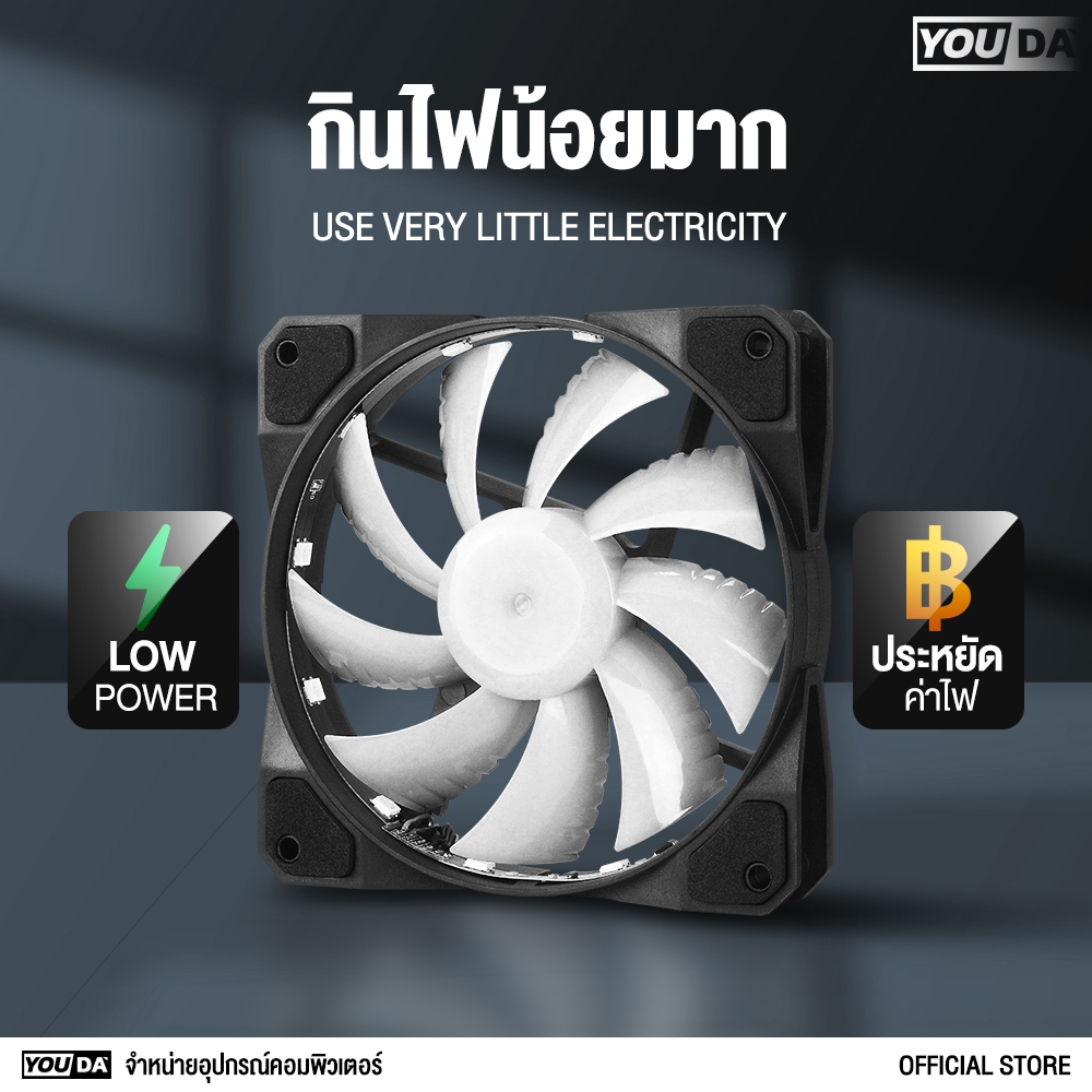 YOUDA พัดลมคอมพิวเตอร์ LED RGB รับประกัน 1ปี ไฟRGB เปลี่ยนสีได้มากกว่า 10แบบ ความเร็ว1300RPM YD-PL140 พัดลมระบายความร้อน
