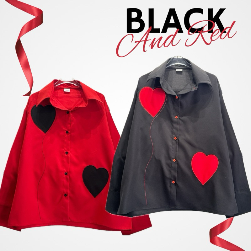 Hua Jai shirt เสื้อเชิ้ตแขนยาวโอเวอร์ไซส์ปักลายหัวใจ