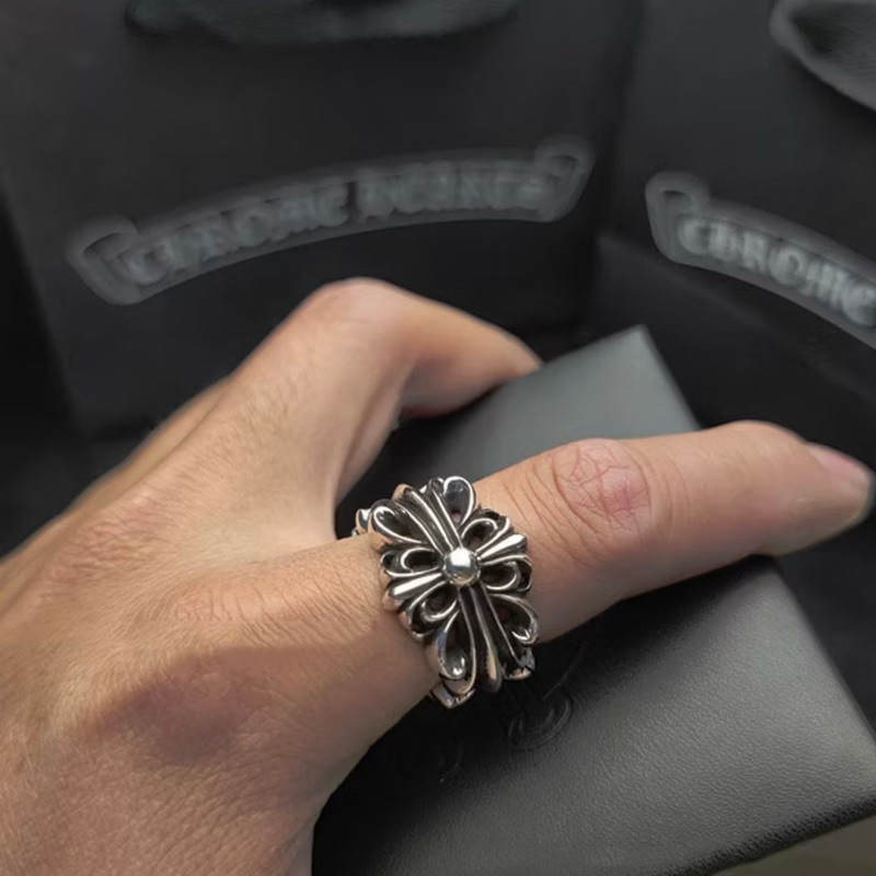 แหวนลายสลัก Gothic floral cross สไตล์ฮิปฮอป โกธิค วินเทจ