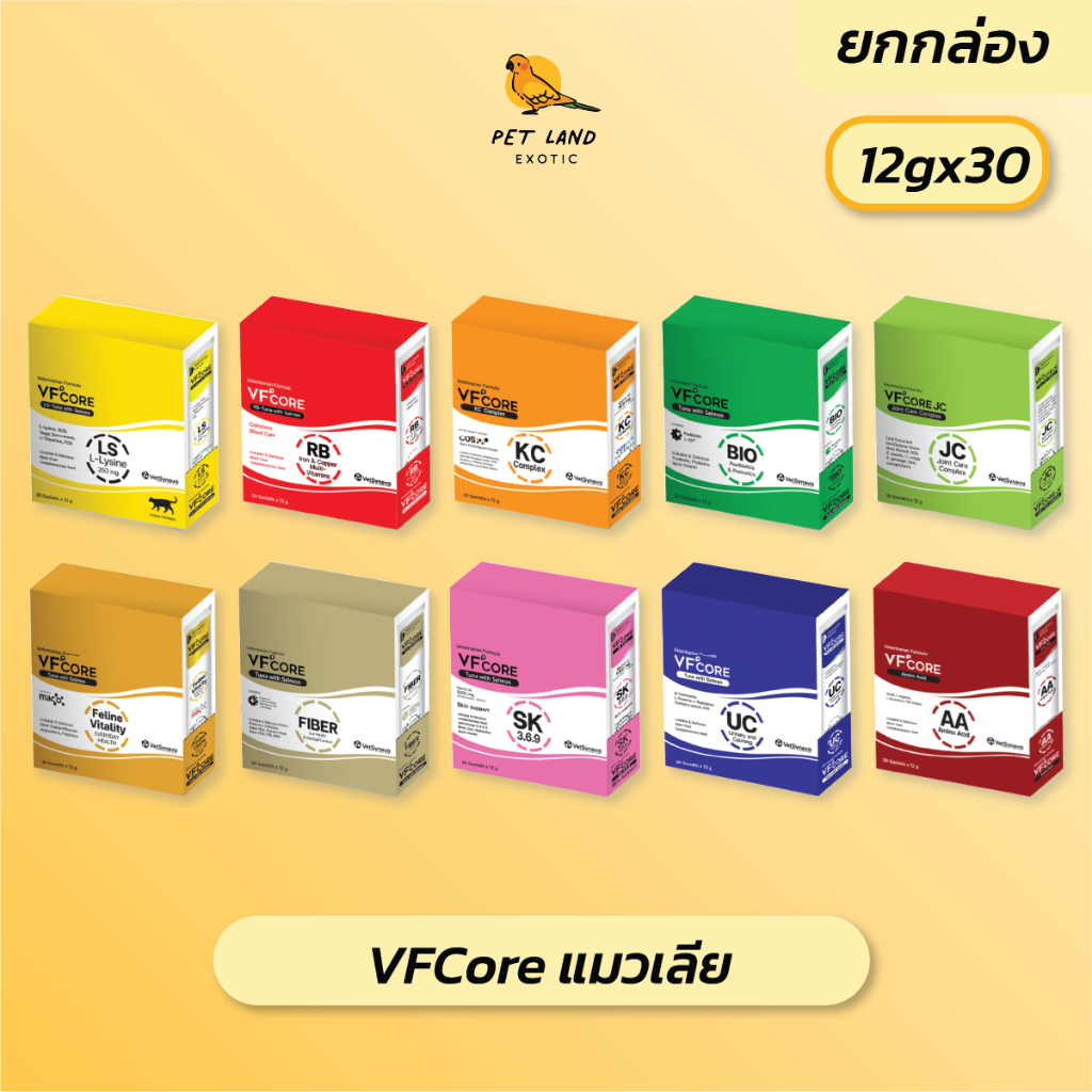VFcore แมวเลีย วิตามินแมว อาหารเสริม ไลซีน วิตามินรวม 12g ยกกล่อง 30 ซอง