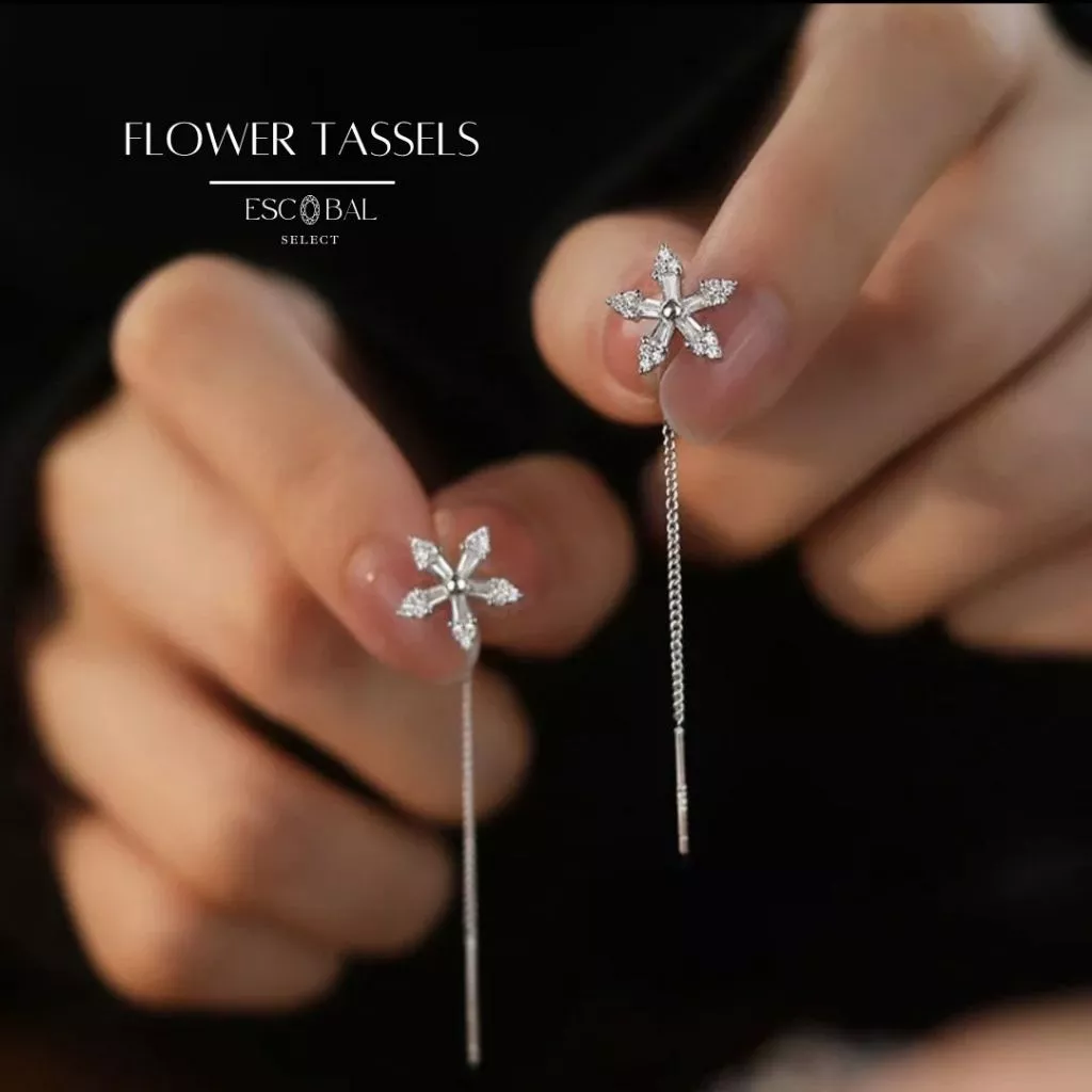 ESCOBAL ต่างหูระย้า Flower Tassels ต่างหูเพชร ตุ้มหูเงิน ต่างหูแฟชั่น ต่างหูตอกไม้ วาเลนไทน์