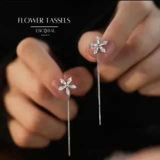 ESCOBAL ต่างหูระย้า Flower Tassels ต่างหูเพชร ตุ้มหูเงิน ต่างหูแฟชั่น ต่างหูตอกไม้ วาเลนไทน์