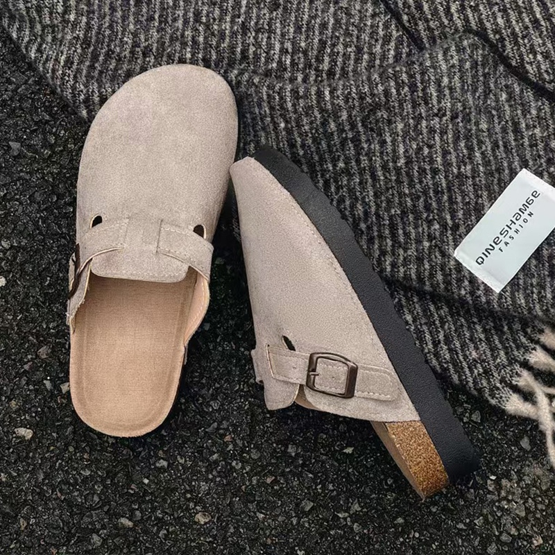 Fshoes พร้อมส่ง รองเท้าแตะแฟชั่นผู้หญิง ดีไซน์แบบหัวปิดเปิดส้น วัสดุเป็นผ้าฟิวคล้ายหนังกลับ มี 3 สีให้เลือก เบาๆใส่สบาย