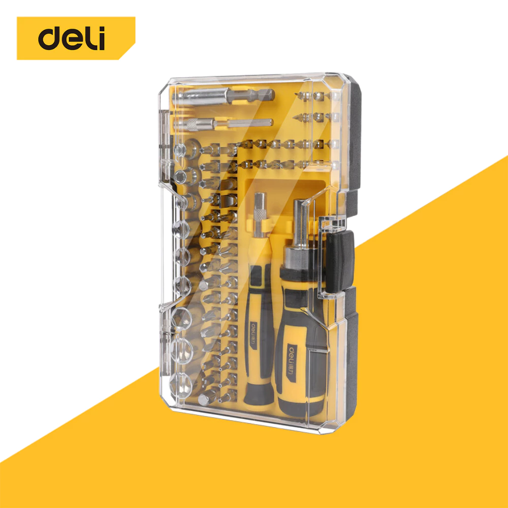 Deli ชุดไขควง ไขควงเอนกประสงค์ ชุดไขควงหัวแม่เหล็ก ซ่อมซ่อมเอนกประสงค์ ซ่อมโทรศัพท์มือถือ ซ่อมนาฬิกา แบบพกพา 65 in 1