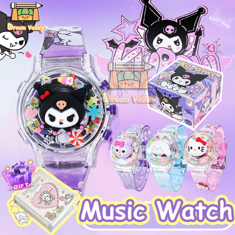 การ์ตูน ซานริโอ คุโรมิ ส่องสว่างเพลงนาฬิกาหมุนพลิกเด็กที่มีสีสันกระพริบนาฬิกา นํา ของเล่นของขวัญวันเกิด คุโรมิ นาฬิกาสํา