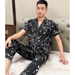🤑พร้อมส่ง🤑1001 ชุดนอนผู้ชาย เเขนสั้นขายาว ผ้าซาตินสุดหรู คอปก pajamas men เซ็ทเสื้อ ผ้าเย็น ผ้านิ่มไม่เเข็ง