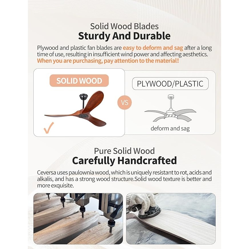 Wooden Leaf Ceiling Fan 42/52/60/70 Inch Solid Wood Leaf Ceiling Fan Strong wind, free switch and remote control ราคา ถูกที่สุด ดีลบีเคเค แกลเลอรีภาพที่ 8