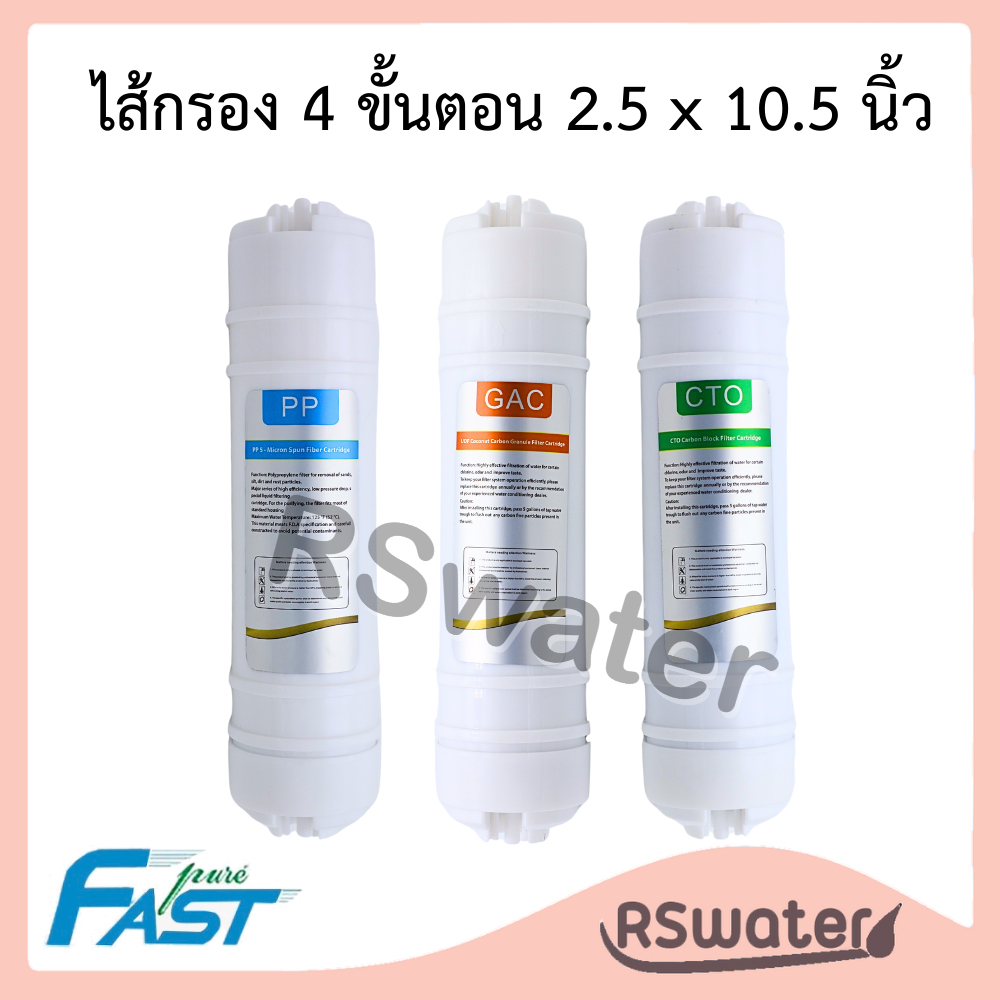 Fast Pure ไส้กรองอินไลน์ I type 3 ขั้นตอน ขนาด 2.5"x10.5" PP GAC CTO รุ่นหัวเสียบ พีพี คาร์บอนเกล็ด คาร์บอนแท่ง
