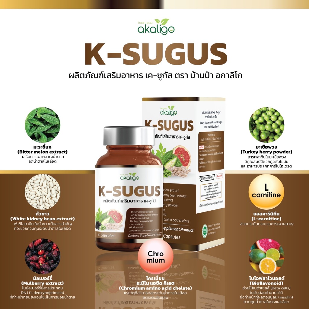 K-SUGUS ลดน้ำตาล ตราบ้านป่าอกาลิโก