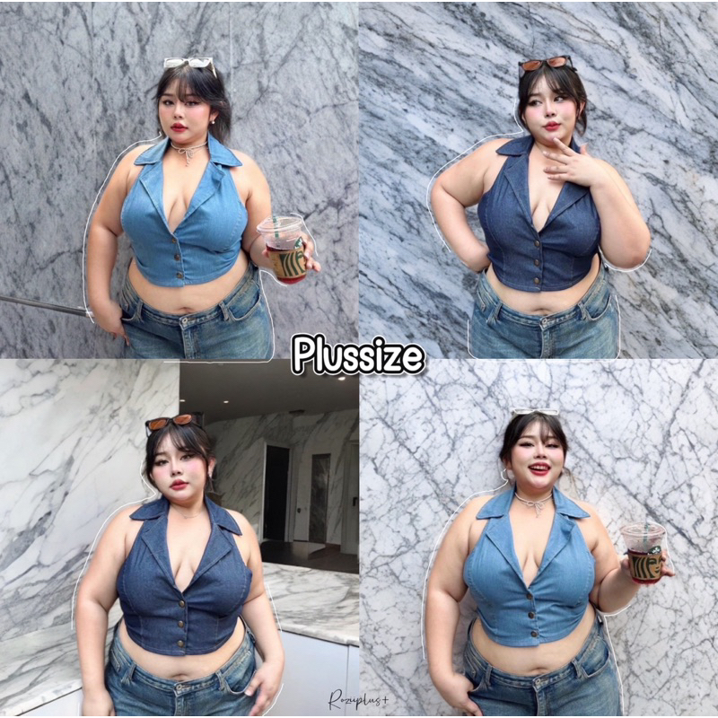 เสื้อครอปยีนส์แต่งปก ❤️สาวอวบ❤️ แต่งกระดุมแป๊ก สวย แซ่บสุดๆ ความยาวกำลังดี มี2สี