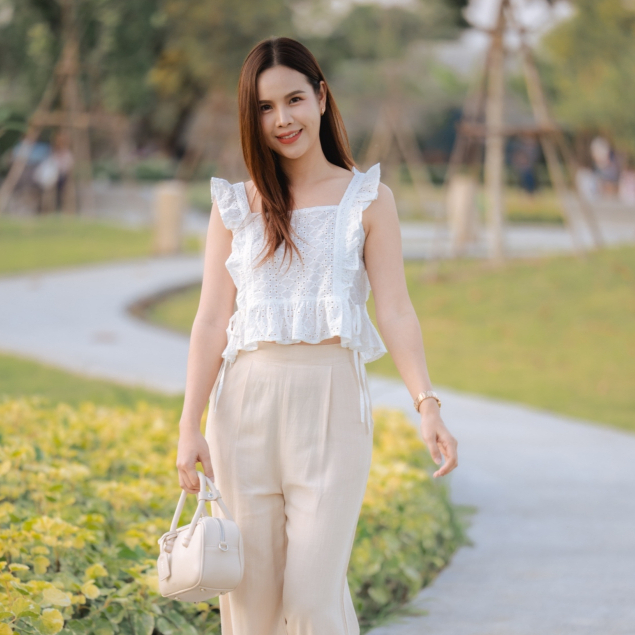 ✨🌸เสื้อเชอร์เบท ลายลูกไม้ ผูกโบว์ข้าง #345✨🌸