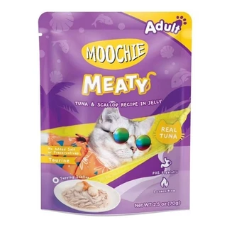 Moochie อาหารเปียกมูชี่ไม่เติมเกลือเพื่อสุขภาพของน้องแมวขนาด 70 กรัม 12ซอง