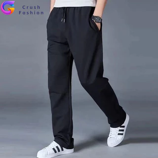 Crush กางเกงกีฬาหลวมสบาย ๆ สำหรับผู้ชาย ผ้าวอร์มผ้ายืดผ้าไม่บางไม หนาใส่พอดีตัวมีกระเป๋าซิปสองช่อง 24-42 นิ้ว เอวยางยืด
