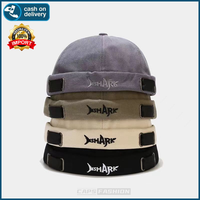 หมวกทรง Bonnet หมวก Docker หมวกผู้หญิง หมวกทรงหัวกระโหลก ลายฉลาม ปักตัวอักษร หมวกกะลาสีแบบย้อนยุค หมวกไม่มีปีก beanies