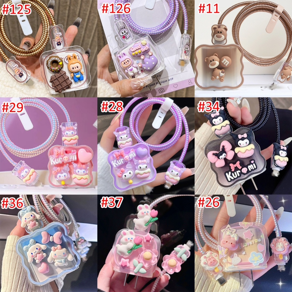 ปลอกป้องกันสายชาร์จเรซินลายการ์ตูนน่ารัก Labubu 5 ชิ้น/ชุด เหมาะสำหรับสายชาร์จข้อมูล Power Adapter 20W/18W Cable Bite