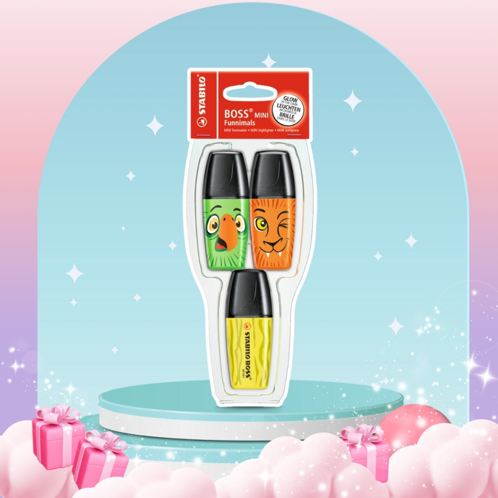 STABILO สตาบิโล Boss Original Mini Funnimals ปากกาเน้นข้อความ ไฮไลท์ 3 สี