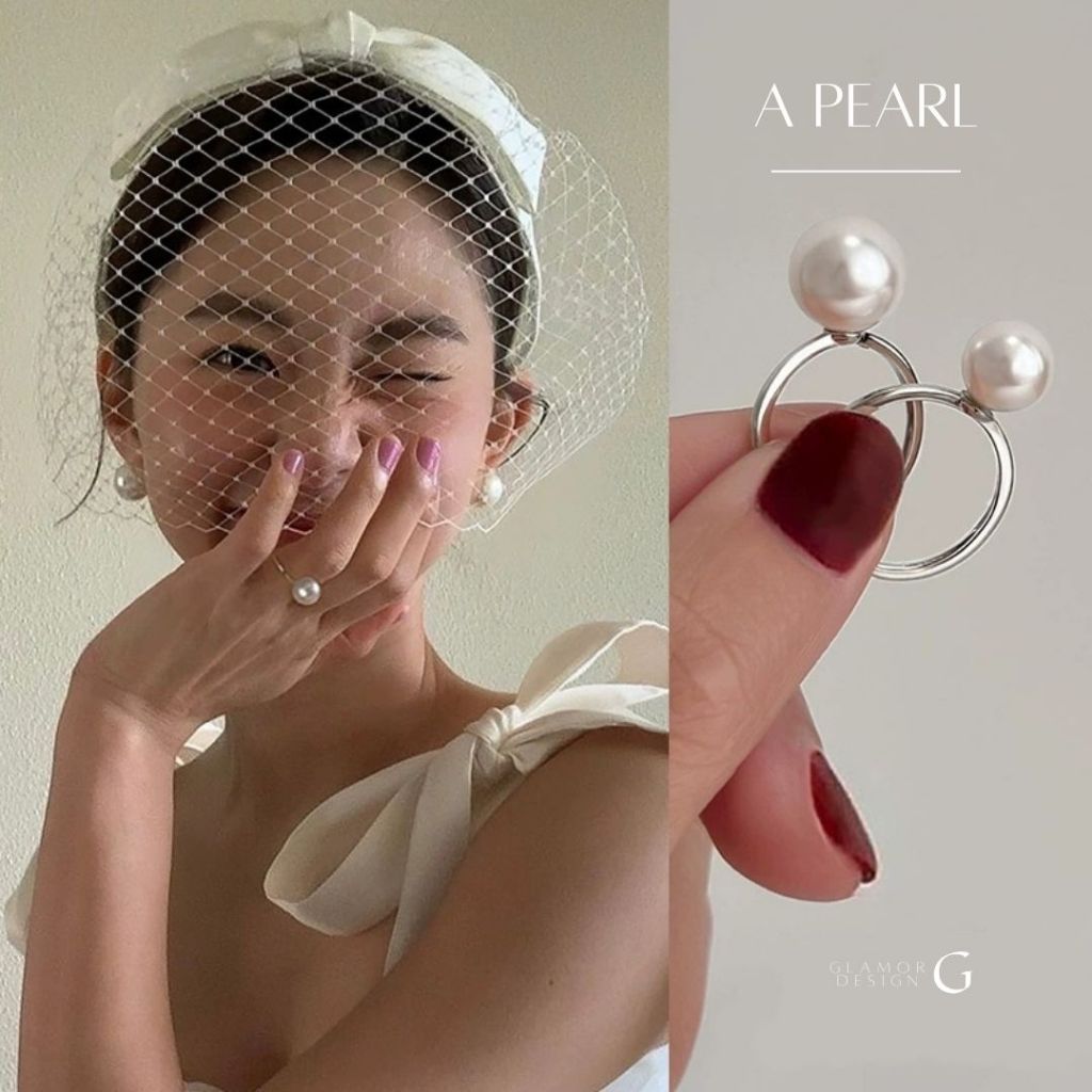GLAMOR แหวนเงินแท้ A Pearl แหวนจี้มุก แหวนเรียบๆ สไตล์เกาหลี แหวนแฟชั่น แหวนปรับขนาดได้