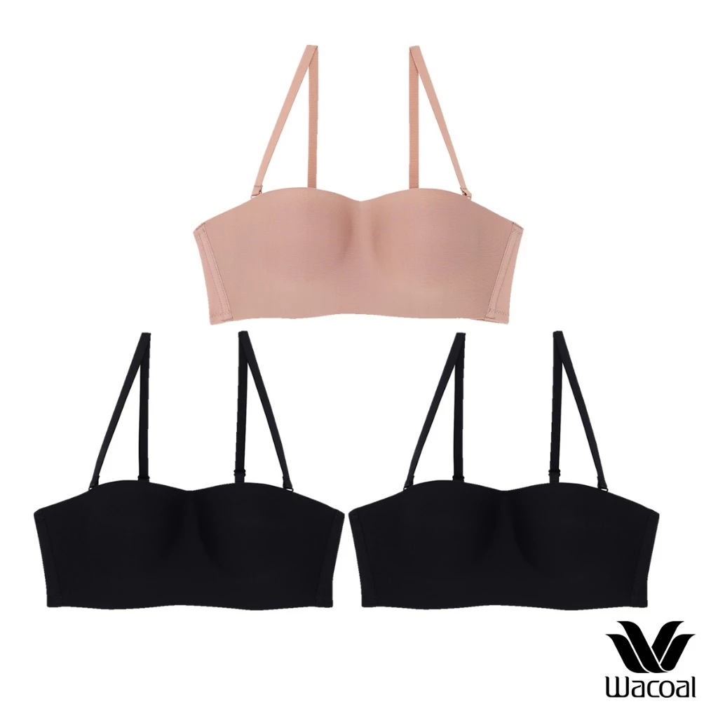 Wacoal Surprise Wireless Top Bra เสื้อชั้นในไร้โครง เกาะอก/สลับสายบ่า เซท 3 ชิ้น รุ่น WB9V09 คละสี ดำ-ดำ-ชมพู