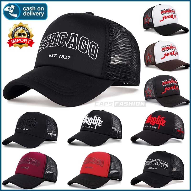 หมวกเบสบอล การออกแบบตาข่ายระบายอากาศ CHICAGO ปักลายตัวอักษร สําหรับผู้หญิง และผู้ชาย สามารถปรับได้ เหมาะสำหรับฤดูร้อน