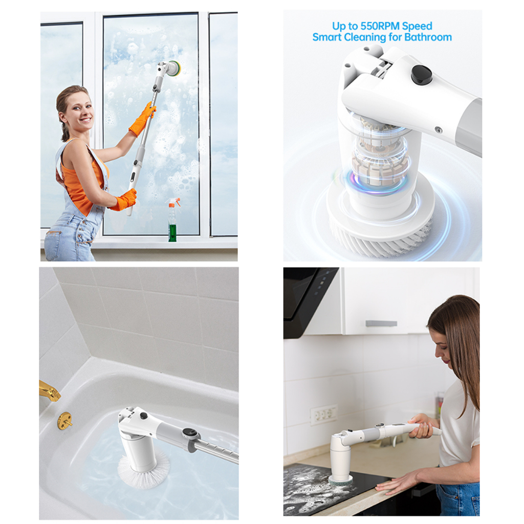 NC-XIOAM 9in1แปรงขัดห้องน้ำไฟฟ้า 4000mAh มุมที่ปรับได้ 90° พร้อมจอภาพดิจิตอล หัวแปรง 9 อัน สำหรับทำความสะอาดรถยนต์และในค - รูปที่ 5