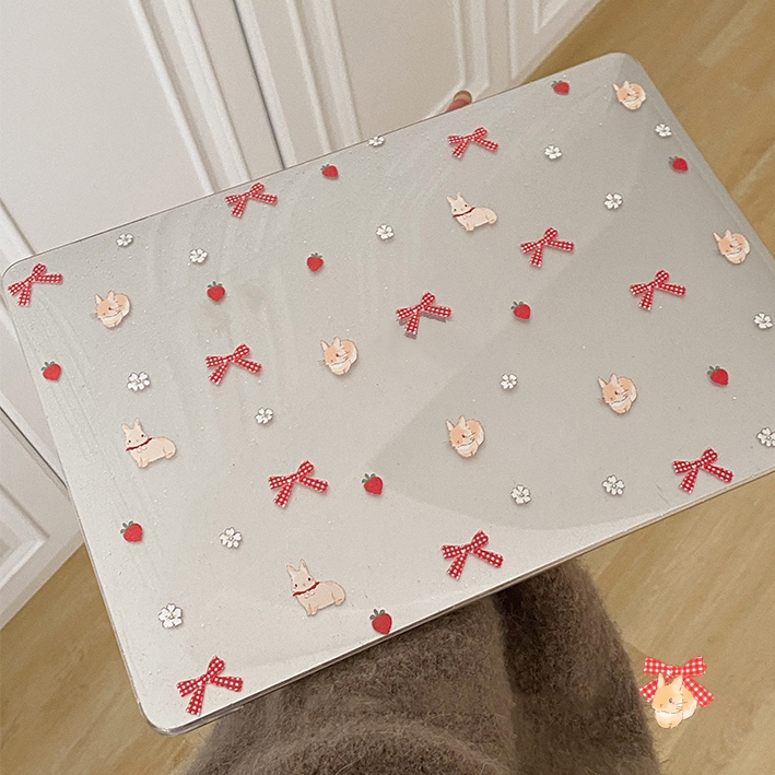 Shesell พร้อมส่ง✨เคส macbook(Glitter)Red ribbion bunny M4 Air13/15 A3241 Pro13 M3 เคสสำหรับแมคบุ๊คใส