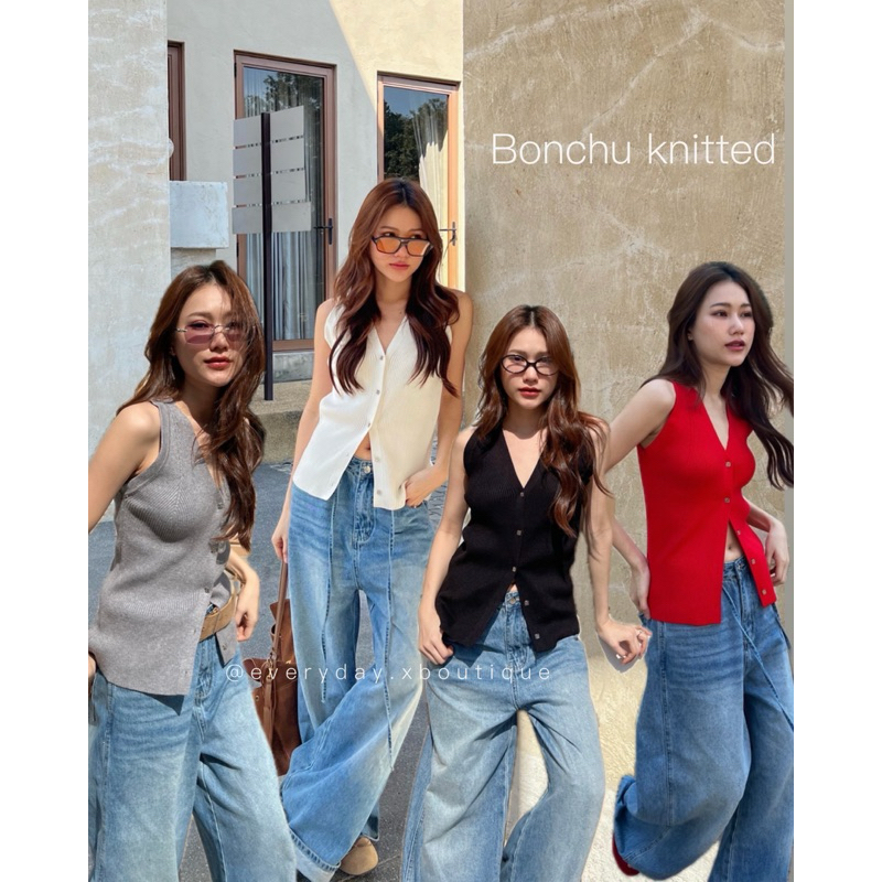Bonchu knitted 🧶 (790฿) ตัวเสื้อไหมพรมแขนกุด ที่ผ้านิ่มมาก ใส่สวยมาก เป็นการดีไซน์ลุคสาว hi class glamclothes