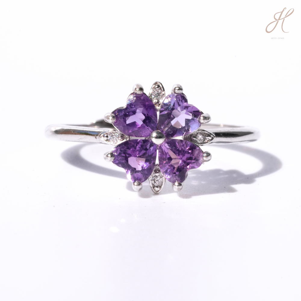 ✨ แหวนหัวใจดอกไม้อเมทิสต์ประดับ CZ -"Heart and Flower Amethyst Ring" สัญลักษณ์แห่งความรักและความสงบในวันพิเศษของคุณ ✨