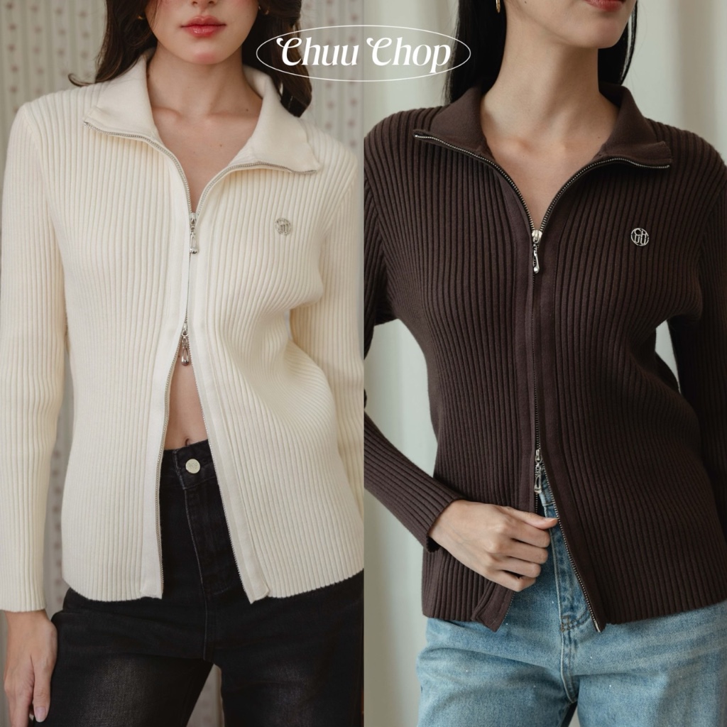 15.2ใช้โค้ด(30WOW200)ลดสูงสุด200.-chuuchop(C8364)Vivien Cardigan เสื้อคาดิแกนไหมพรมแขนยาว 2 ซิป