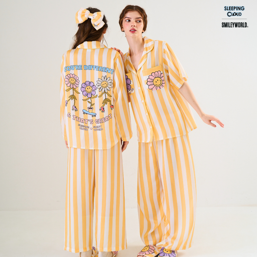 ชุดนอน SLEEPING CLOUD | ชุดนอน 100% LYOCELL ผ้านุ่ม เย็น ใส่สบาย : แขนสั้น ขายาว Smiley MONDAY