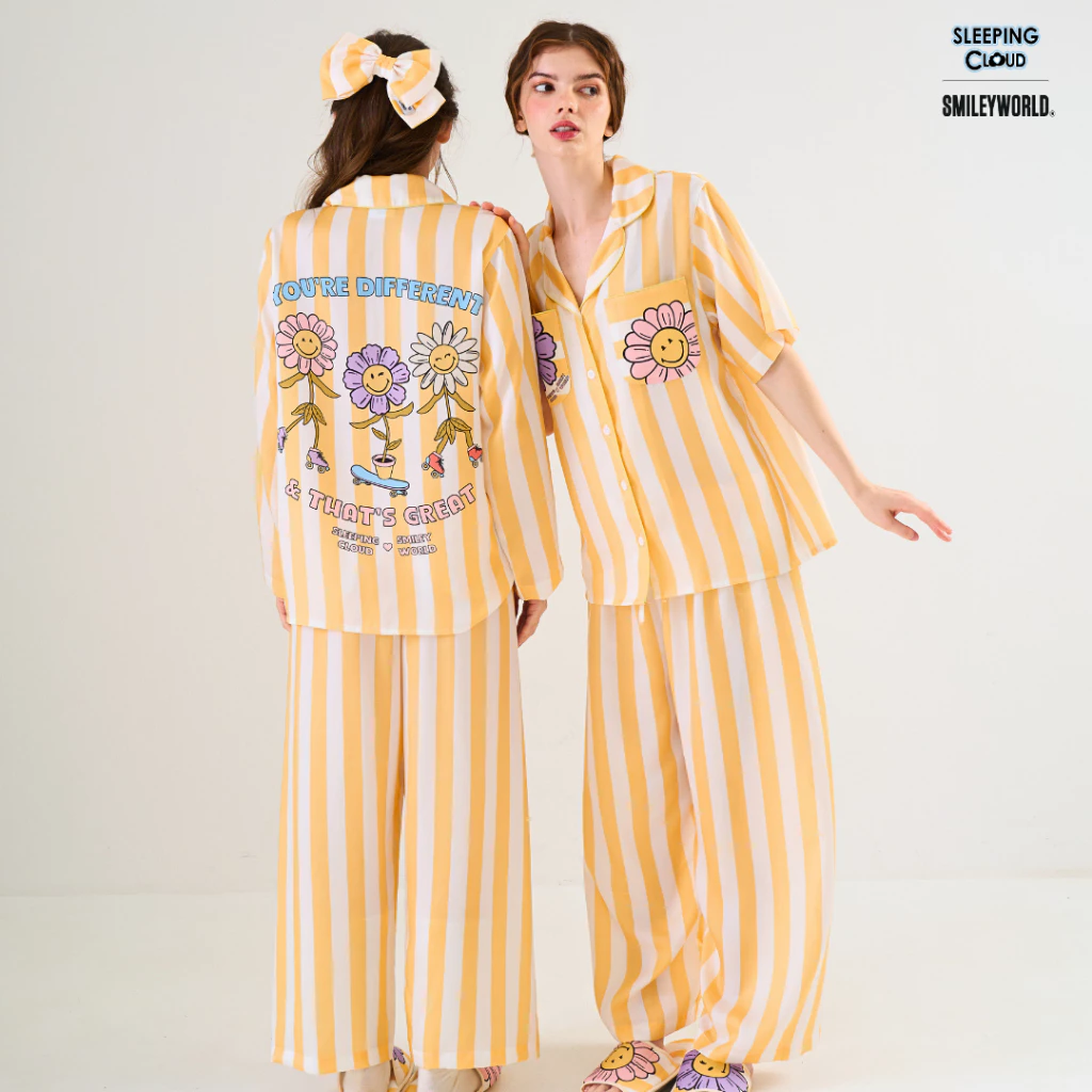 ชุดนอน SLEEPING CLOUD | ชุดนอน 100% LYOCELL ผ้านุ่ม เย็น ใส่สบาย : แขนสั้น ขายาว Smiley MONDAY