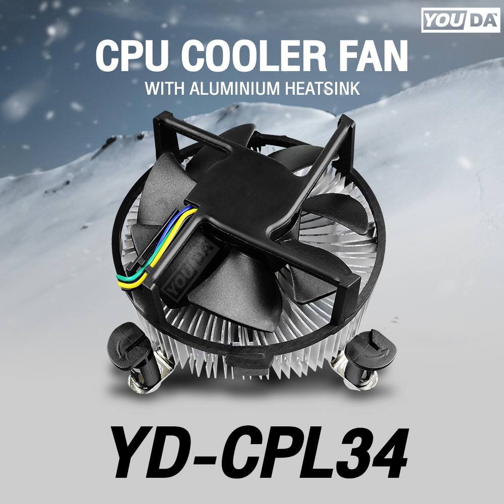 YOUDA พัดลม CPU Intel  รับประกัน 1ปี แถมฟรีซิลิโคน ซิงค์อลูมิเนียม ฐานทองแดง สายไฟแบบ 4Pin YD-CPL34 พัดลมคอม 7ใบพัด