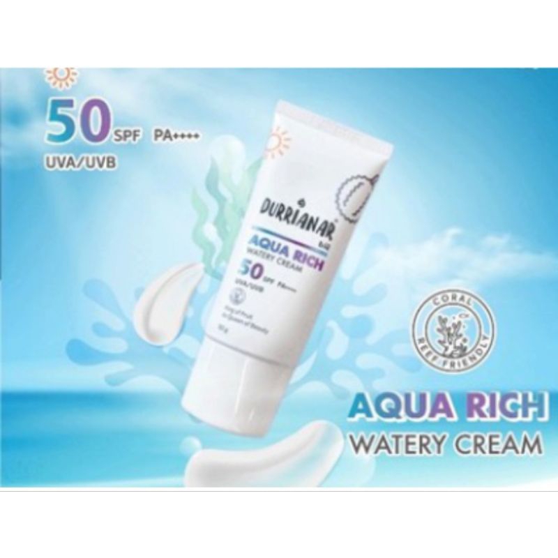 ครีมกันแดดสูตรแตกตัวเป็นน้ำ Durrianar aqua rich  SPF50 PA++++ ขนาด 50 กรัม##งานไม่มีกล่อง##