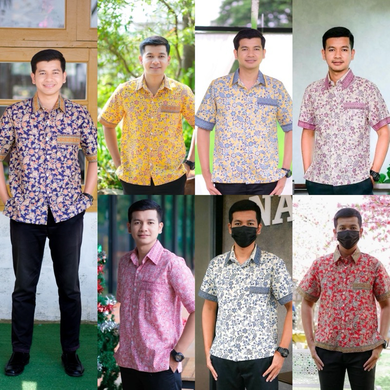 เสื้อเชิ้ต ปาเต๊ะ ลายพัด อัดกาว หลากสี