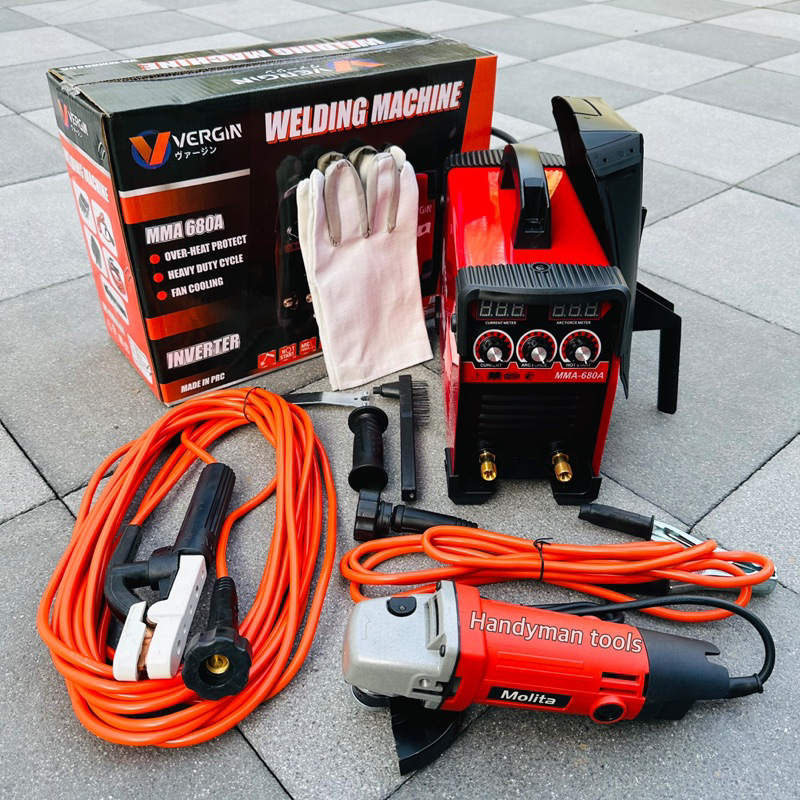 VERGIN ตู้เชื่อม ตู้เชื่อมไฟฟ้า รุ่น MMA-680A กำลัง 680A แบบ3ปุ่ม สายเชื่อม 10ม ดิน 3 ม.+ หินเจียร 4 นิ้ว รุ่น 954