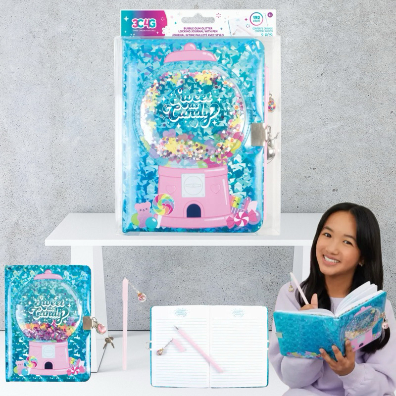 3C4G : Bubble Gum Glitter Locking Journal with Pen