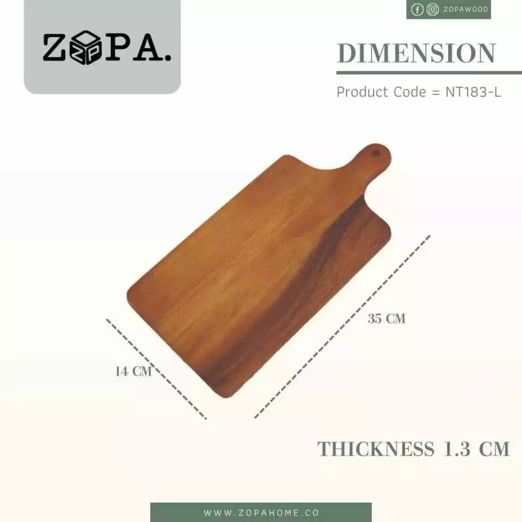 เขียงเหลี่ยมมีด้าม ไม้จามจุรี ZOPAWOOD เขียงเล็กมีด้าม เขียงวางขนม ถาดขนม ขนาดเล็ก มือจับ อเนกประสงค์ ถาด Acacia Wood thumbnail 5
